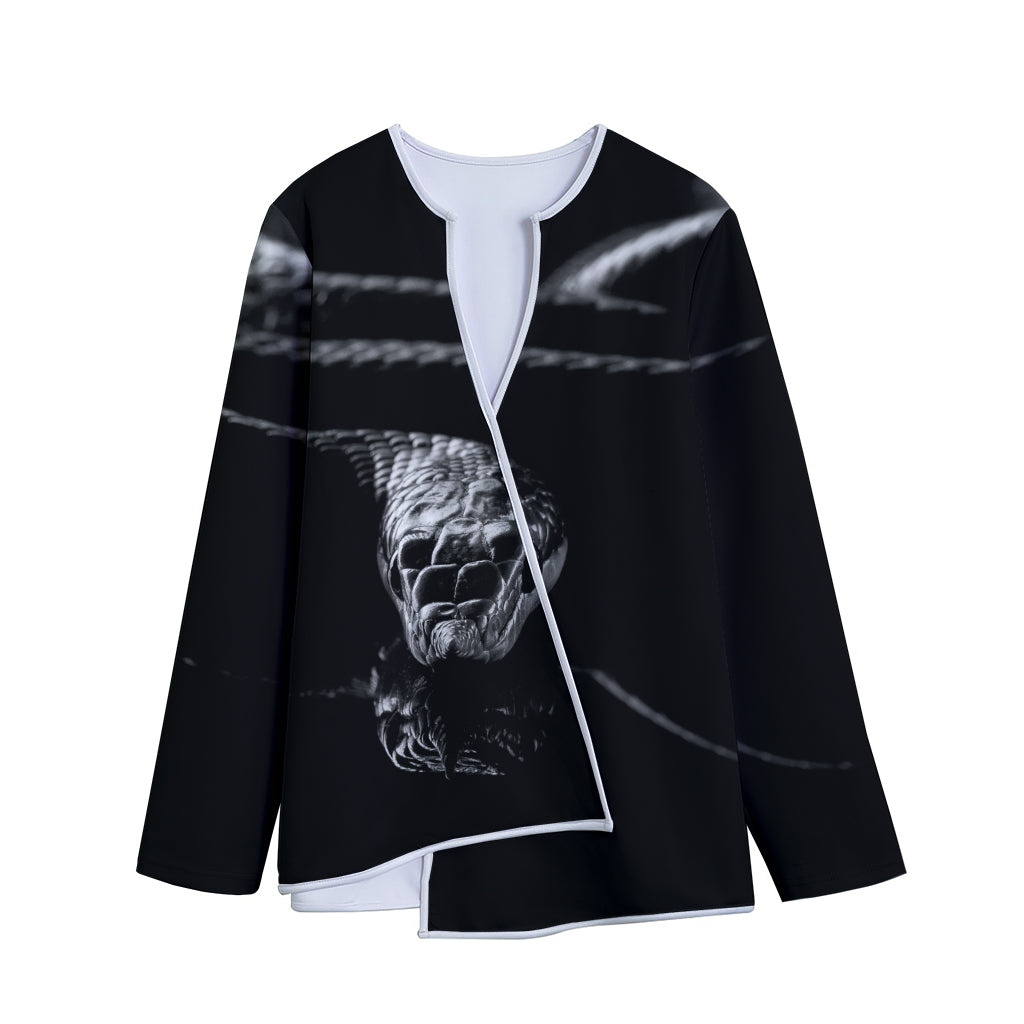 Monochrome Rhinoceros Ratsnake Print Long Sleeve Short Coat