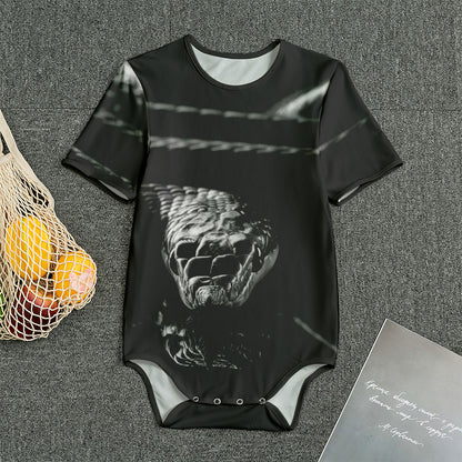 Monochrome Rhinoceros Ratsnake Print Men's Bodysuit