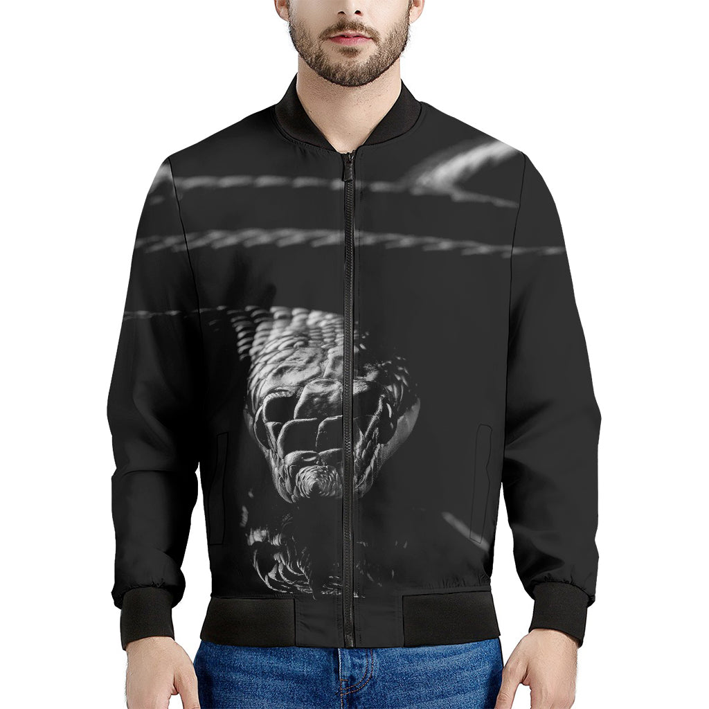 Monochrome Rhinoceros Ratsnake Print Men's Bomber Jacket