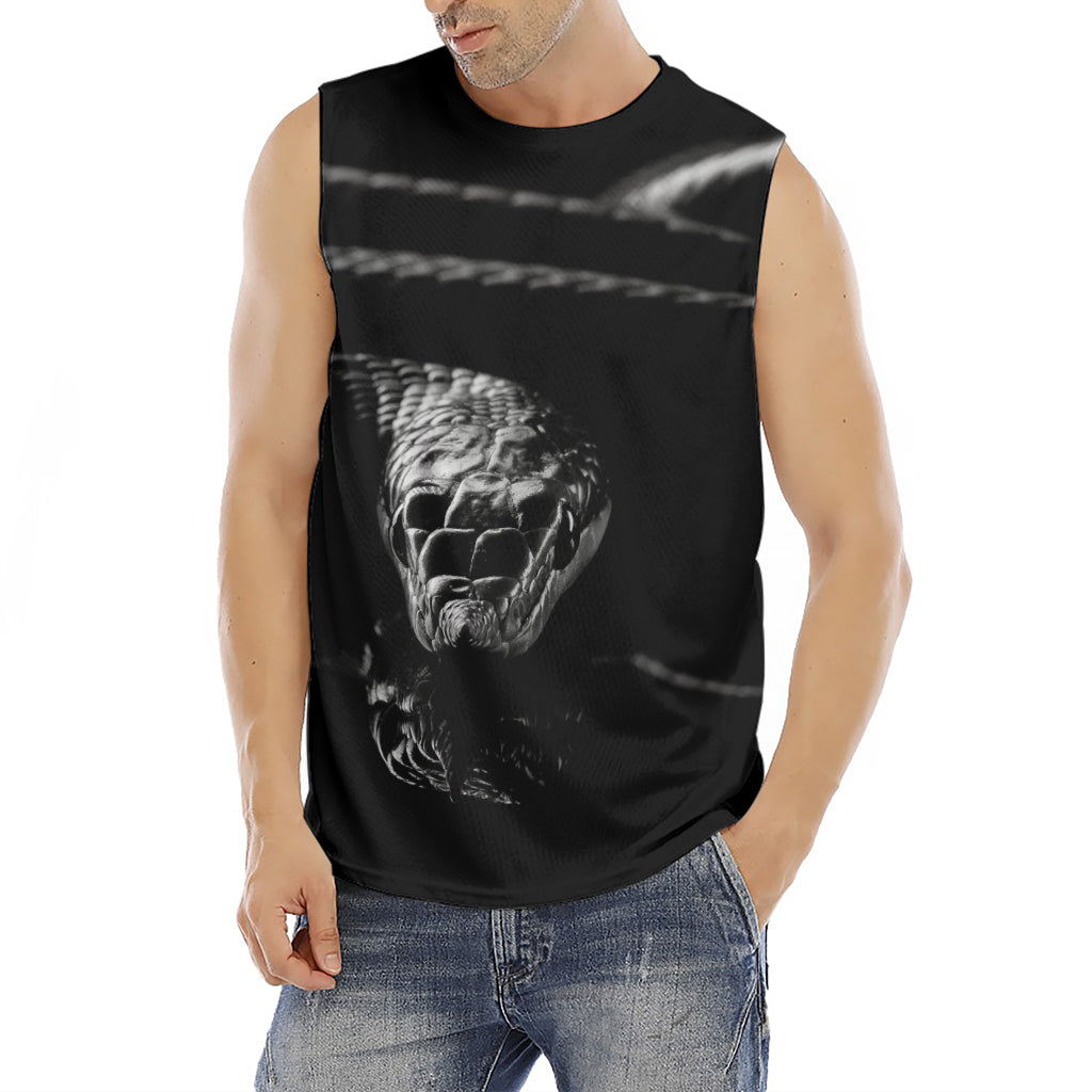 Monochrome Rhinoceros Ratsnake Print Men's Fitness Tank Top