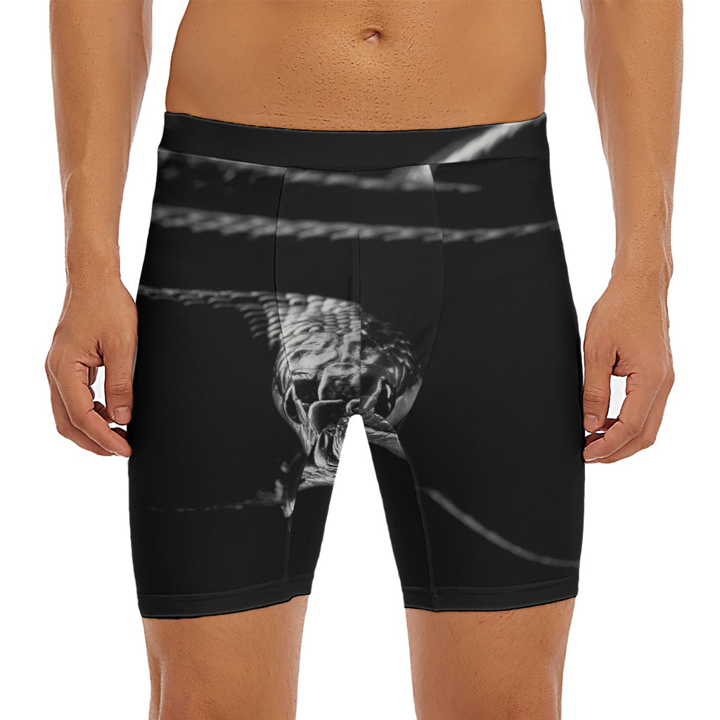 Monochrome Rhinoceros Ratsnake Print Men's Long Boxer Briefs