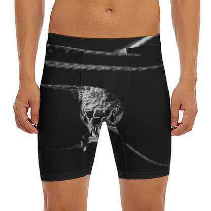 Monochrome Rhinoceros Ratsnake Print Men's Long Boxer Briefs