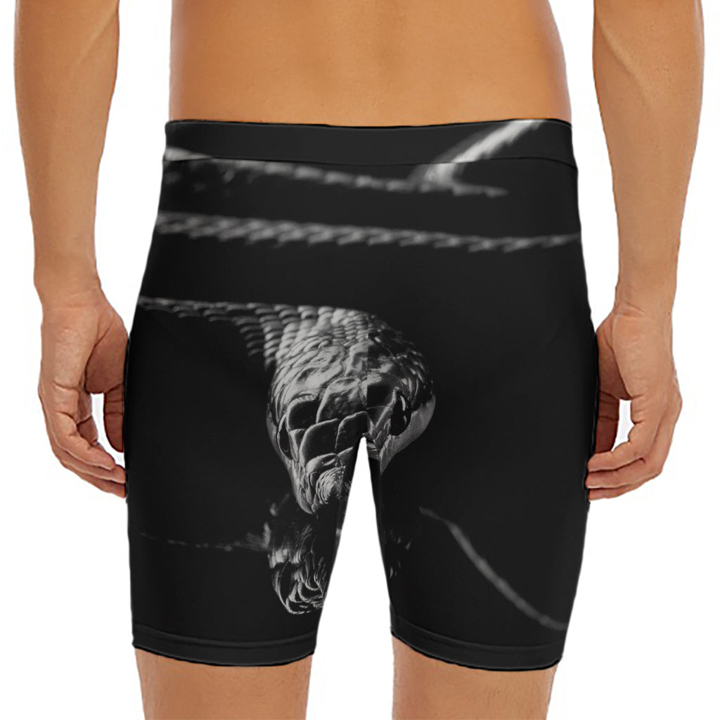 Monochrome Rhinoceros Ratsnake Print Men's Long Boxer Briefs