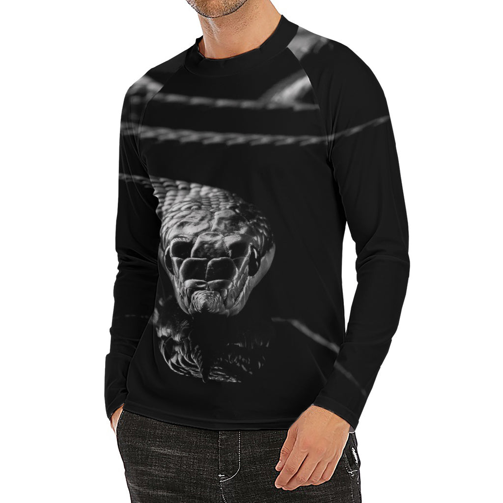 Monochrome Rhinoceros Ratsnake Print Men's Long Sleeve Rash Guard