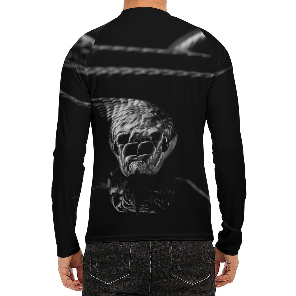 Monochrome Rhinoceros Ratsnake Print Men's Long Sleeve Rash Guard