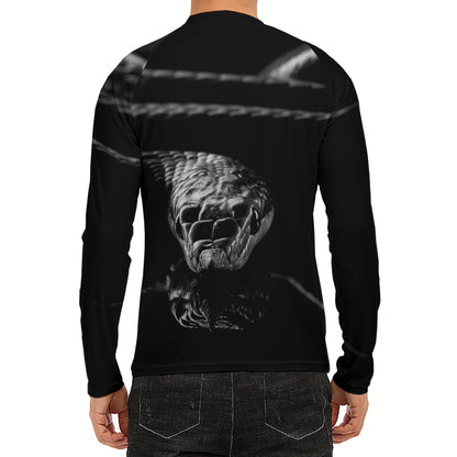 Monochrome Rhinoceros Ratsnake Print Men's Long Sleeve Rash Guard
