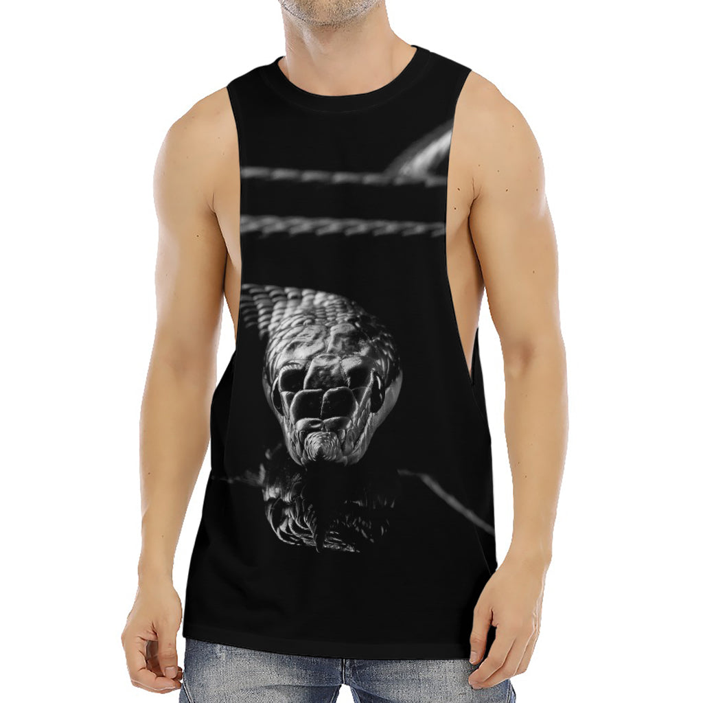 Monochrome Rhinoceros Ratsnake Print Men's Muscle Tank Top