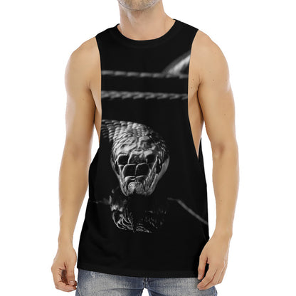 Monochrome Rhinoceros Ratsnake Print Men's Muscle Tank Top