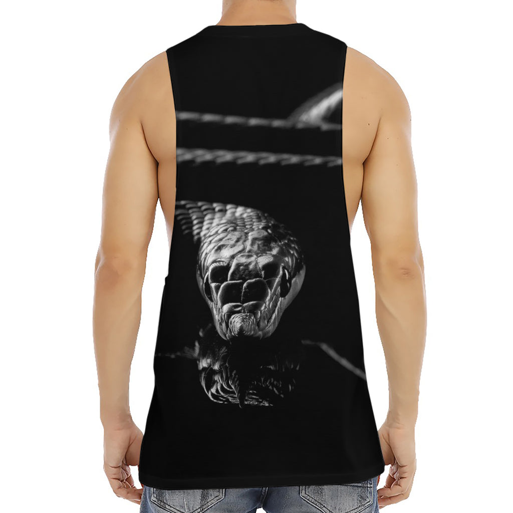 Monochrome Rhinoceros Ratsnake Print Men's Muscle Tank Top