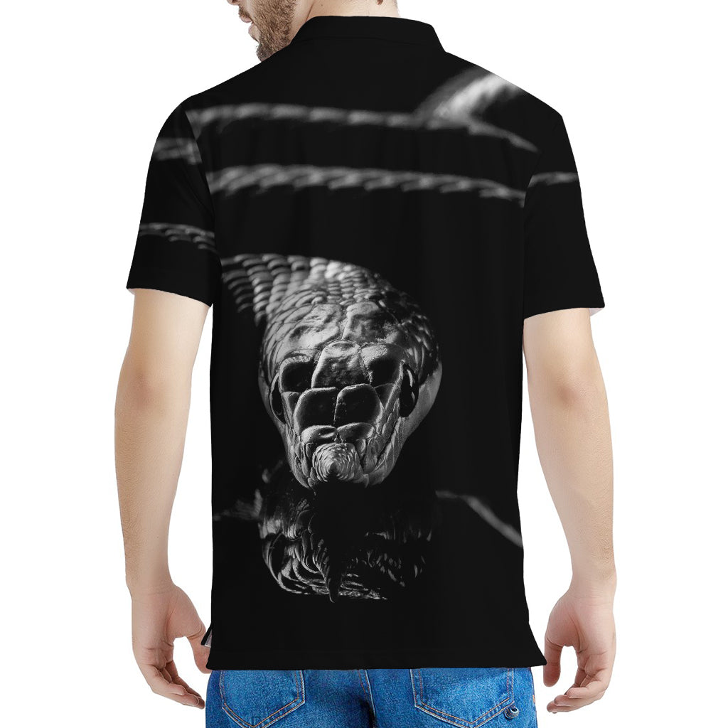 Monochrome Rhinoceros Ratsnake Print Men's Polo Shirt