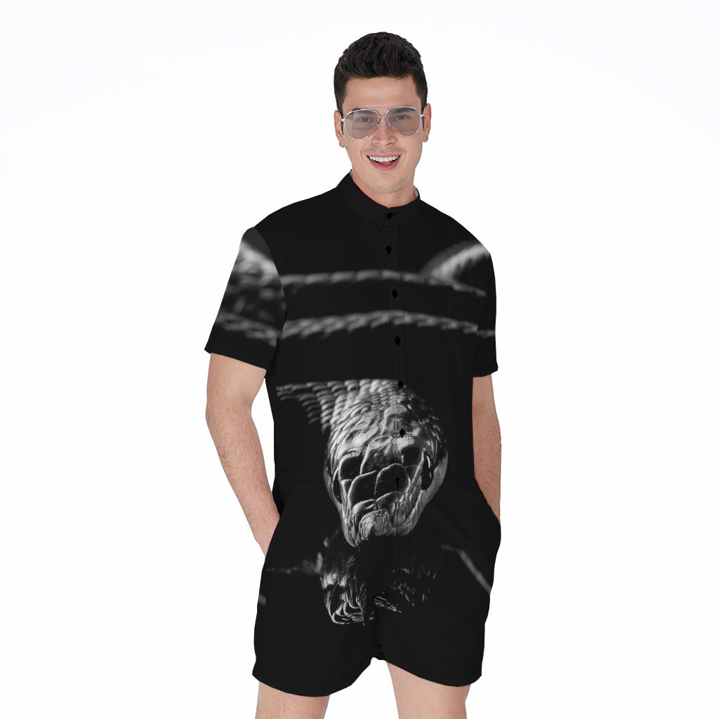 Monochrome Rhinoceros Ratsnake Print Men's Rompers