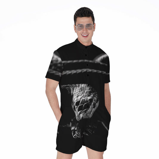 Monochrome Rhinoceros Ratsnake Print Men's Rompers