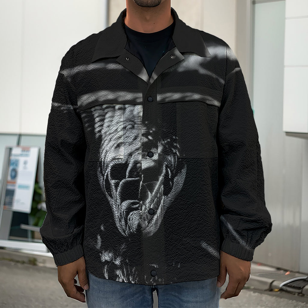 Monochrome Rhinoceros Ratsnake Print Men's Shirt Jacket