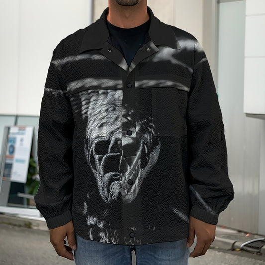 Monochrome Rhinoceros Ratsnake Print Men's Shirt Jacket