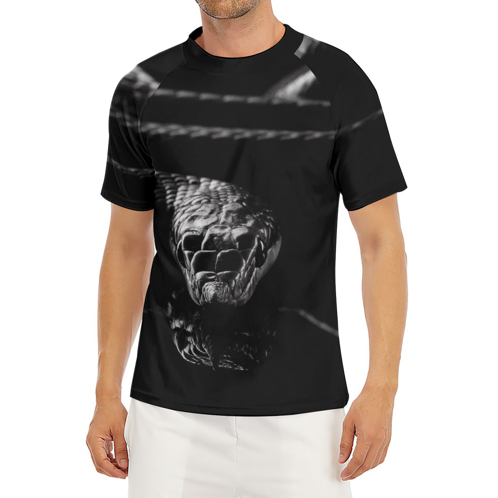 Monochrome Rhinoceros Ratsnake Print Men's Short Sleeve Rash Guard