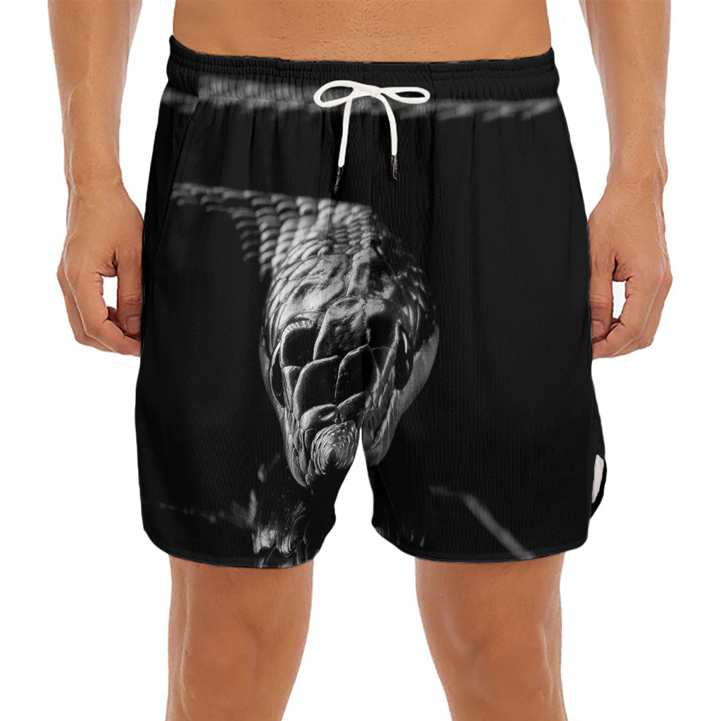 Monochrome Rhinoceros Ratsnake Print Men's Split Running Shorts