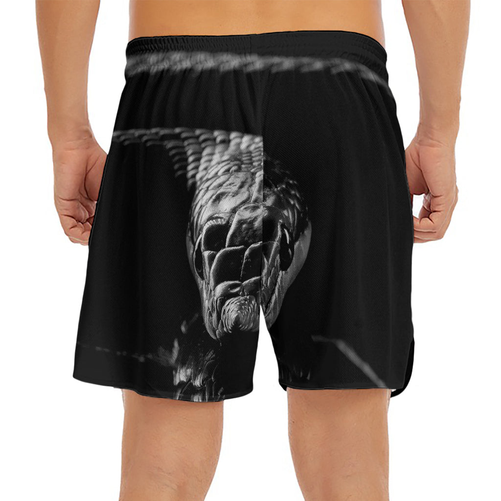 Monochrome Rhinoceros Ratsnake Print Men's Split Running Shorts