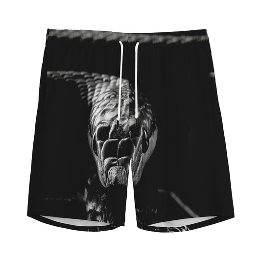 Monochrome Rhinoceros Ratsnake Print Men's Sports Shorts