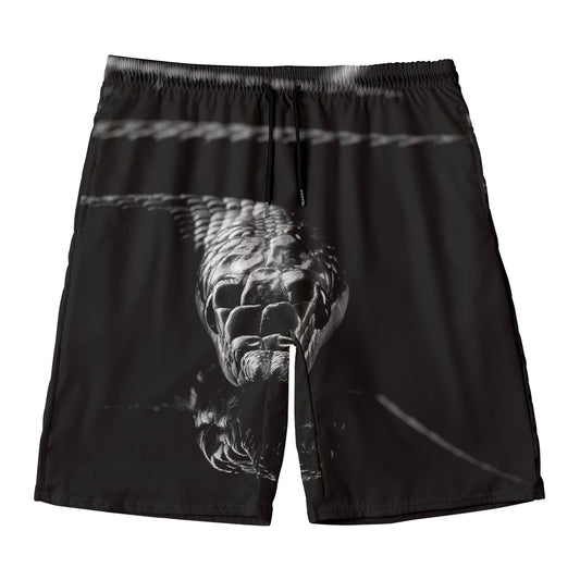 Monochrome Rhinoceros Ratsnake Print Men's Swim Trunks
