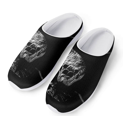 Monochrome Rhinoceros Ratsnake Print Mesh Casual Shoes