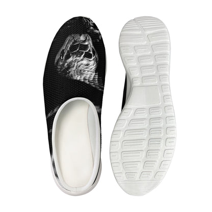 Monochrome Rhinoceros Ratsnake Print Mesh Casual Shoes