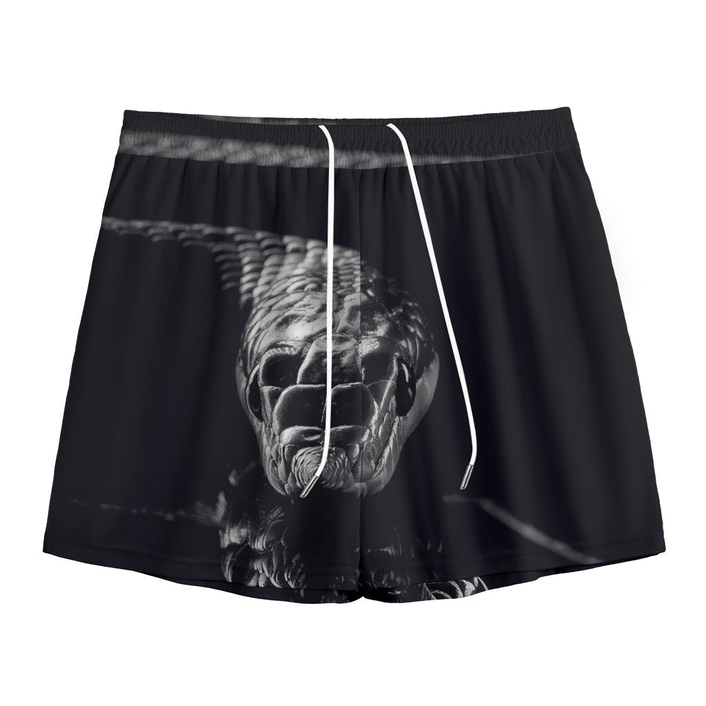 Monochrome Rhinoceros Ratsnake Print Mesh Shorts
