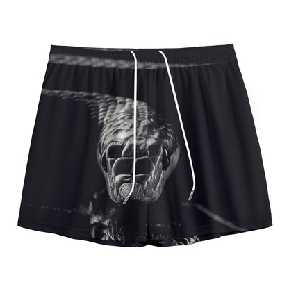 Monochrome Rhinoceros Ratsnake Print Mesh Shorts