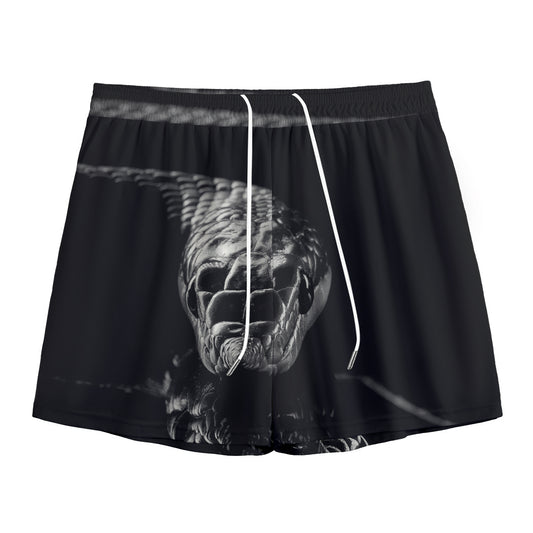 Monochrome Rhinoceros Ratsnake Print Mesh Shorts