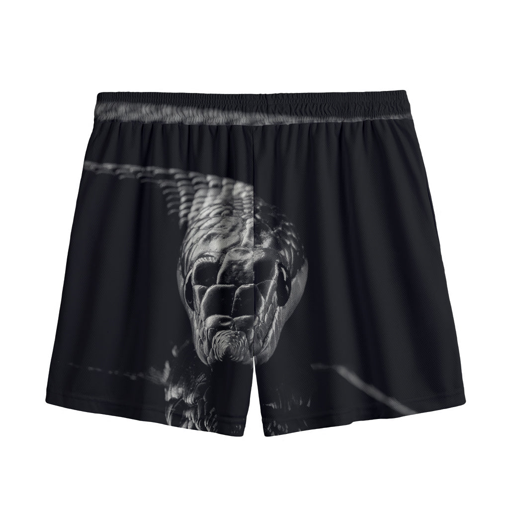 Monochrome Rhinoceros Ratsnake Print Mesh Shorts