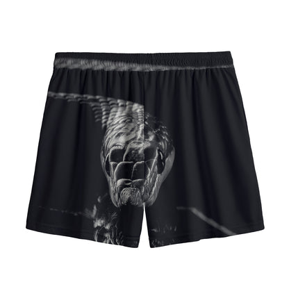 Monochrome Rhinoceros Ratsnake Print Mesh Shorts