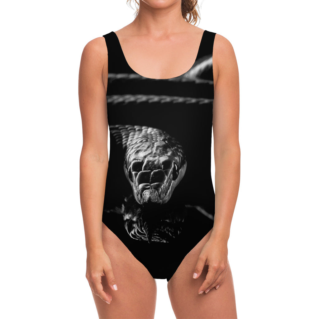 Monochrome Rhinoceros Ratsnake Print One Piece Swimsuit