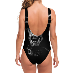 Monochrome Rhinoceros Ratsnake Print One Piece Swimsuit