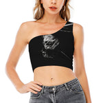 Monochrome Rhinoceros Ratsnake Print One Shoulder Crop Top