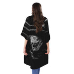 Monochrome Rhinoceros Ratsnake Print Open Front Beach Cover Up
