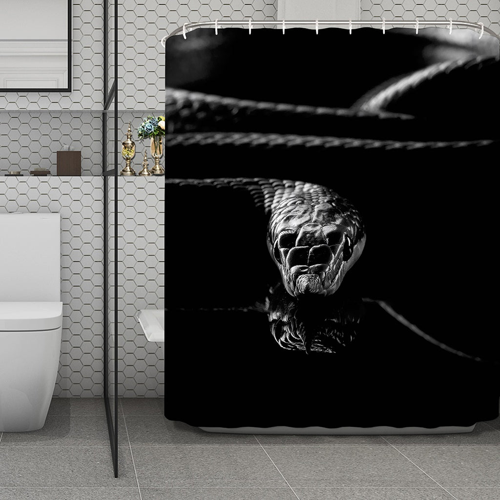 Monochrome Rhinoceros Ratsnake Print Polyester Shower Curtain