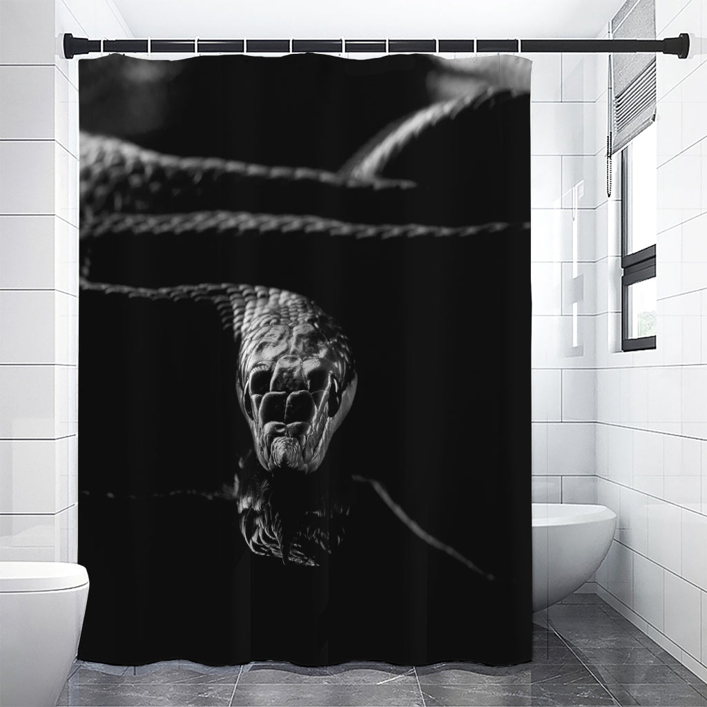 Monochrome Rhinoceros Ratsnake Print Premium Shower Curtain