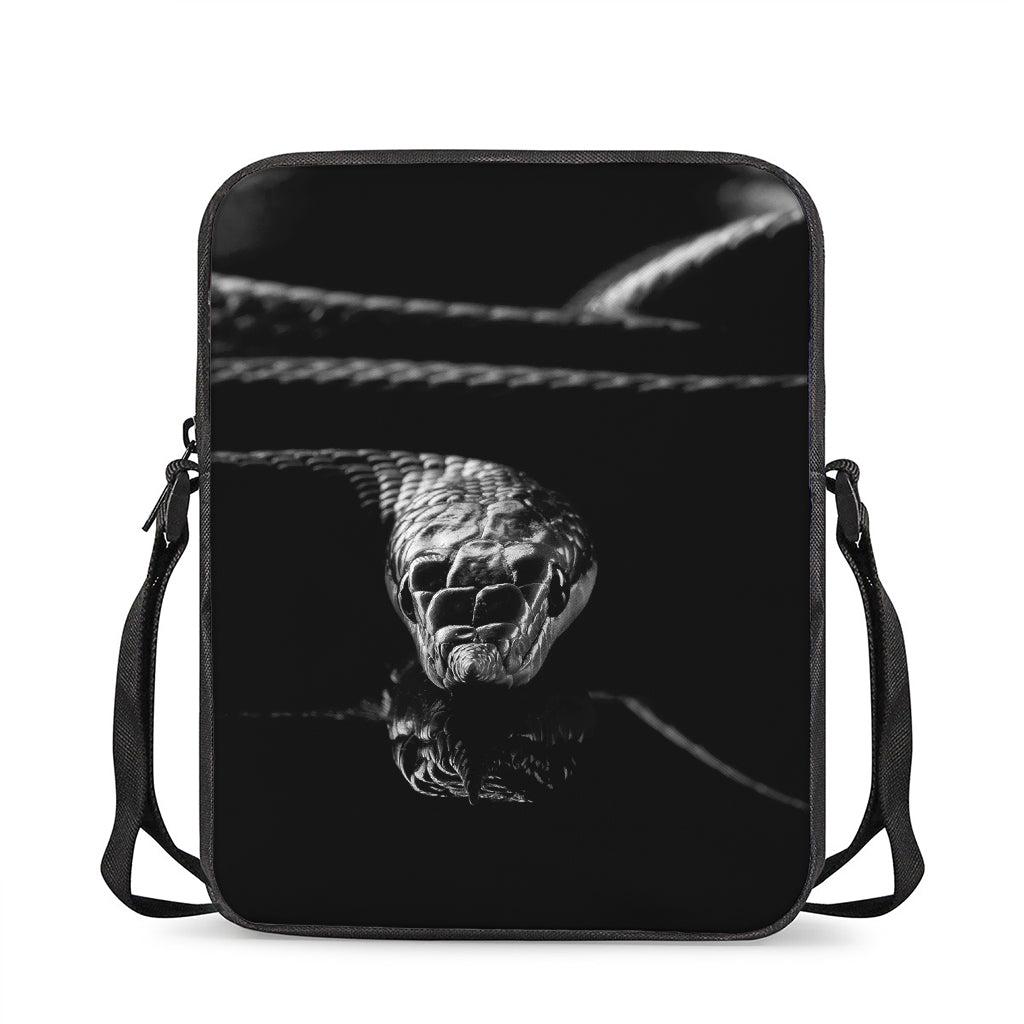 Monochrome Rhinoceros Ratsnake Print Rectangular Crossbody Bag