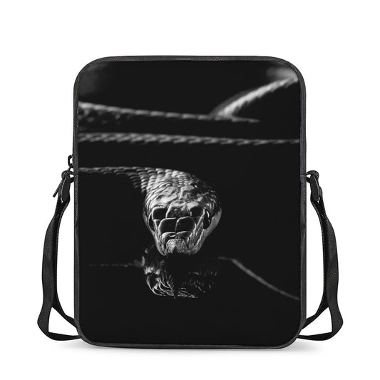 Monochrome Rhinoceros Ratsnake Print Rectangular Crossbody Bag