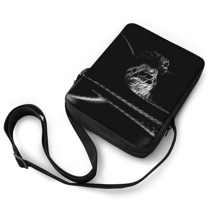 Monochrome Rhinoceros Ratsnake Print Rectangular Crossbody Bag