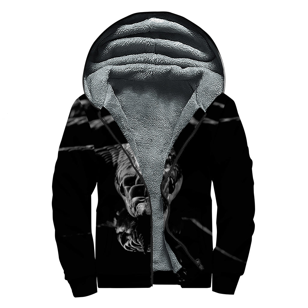 Monochrome Rhinoceros Ratsnake Print Sherpa Lined Zip Up Hoodie
