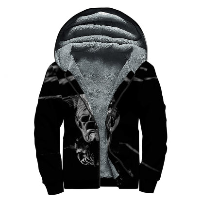 Monochrome Rhinoceros Ratsnake Print Sherpa Lined Zip Up Hoodie