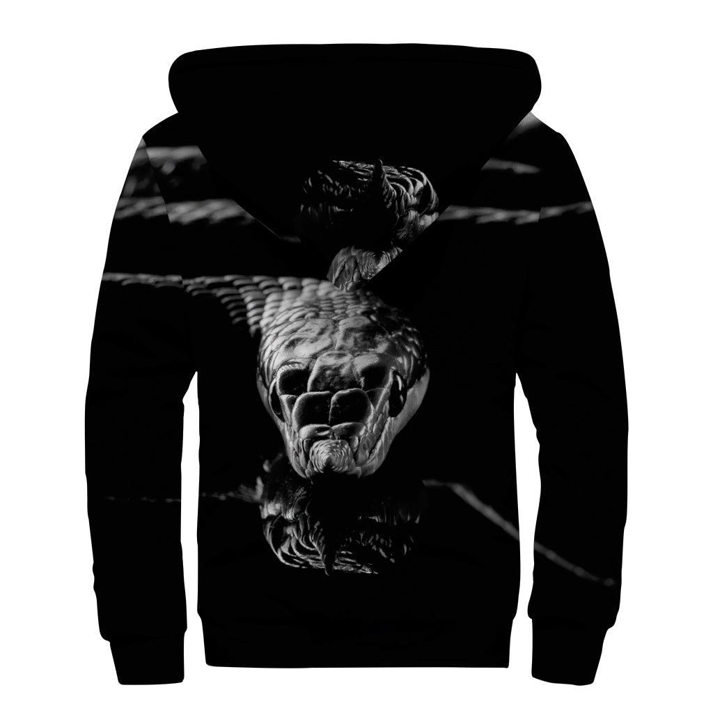 Monochrome Rhinoceros Ratsnake Print Sherpa Lined Zip Up Hoodie