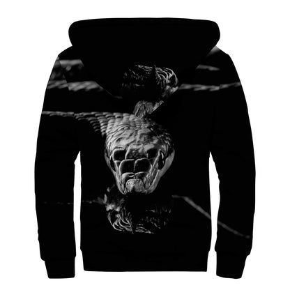 Monochrome Rhinoceros Ratsnake Print Sherpa Lined Zip Up Hoodie