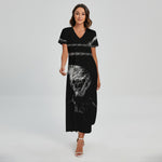 Monochrome Rhinoceros Ratsnake Print Short Sleeve Maxi Dress