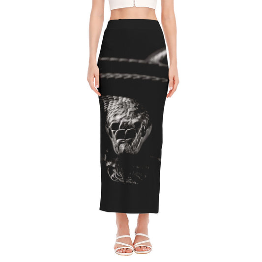 Monochrome Rhinoceros Ratsnake Print Side Slit Maxi Skirt