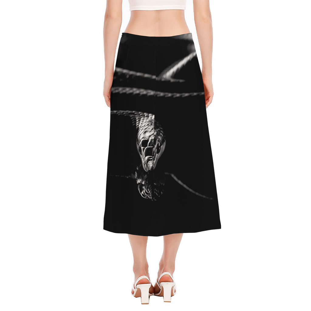 Monochrome Rhinoceros Ratsnake Print Side Slit Midi Skirt