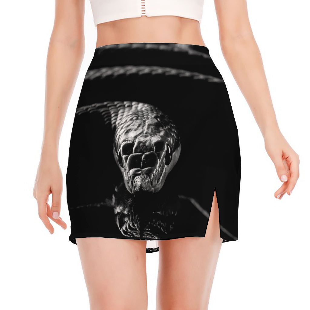 Monochrome Rhinoceros Ratsnake Print Side Slit Mini Skirt