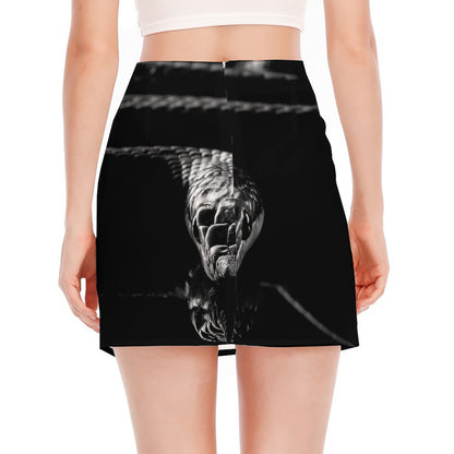 Monochrome Rhinoceros Ratsnake Print Side Slit Mini Skirt