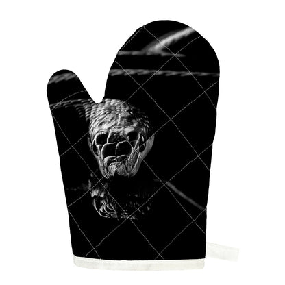 Monochrome Rhinoceros Ratsnake Print Single Oven Mitt