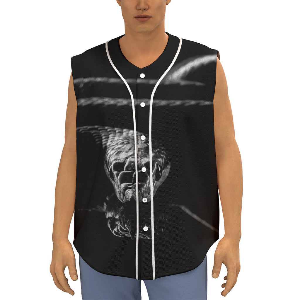Monochrome Rhinoceros Ratsnake Print Sleeveless Baseball Jersey
